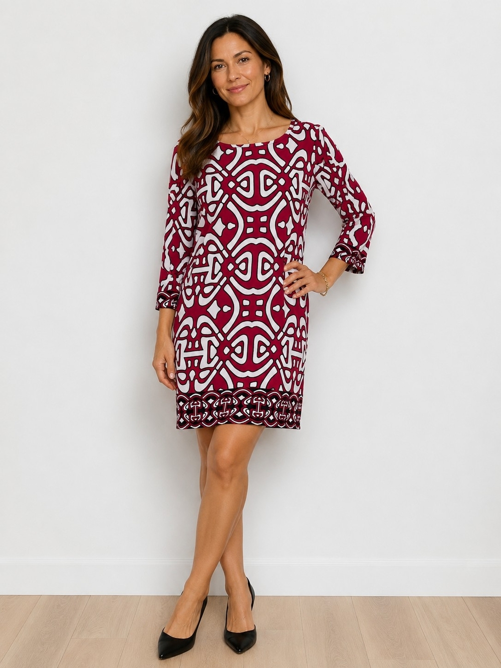 Laundry by Design Red and Cream Abstract Print Dress